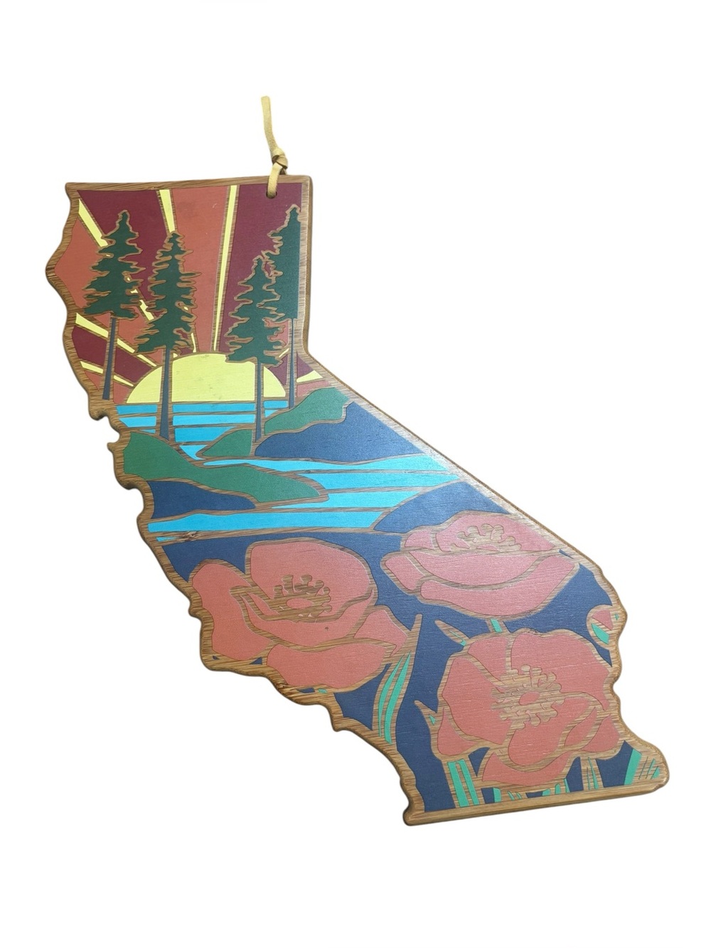 Totally bamboo artwork cutting charcuterie board California shaped summer stokes